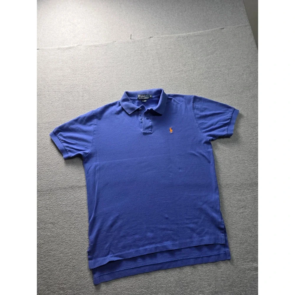 Polo Ralph Lauren Mens Blue Cotton Short Sleeve‎ Polo Shirt Size M Orange Logo